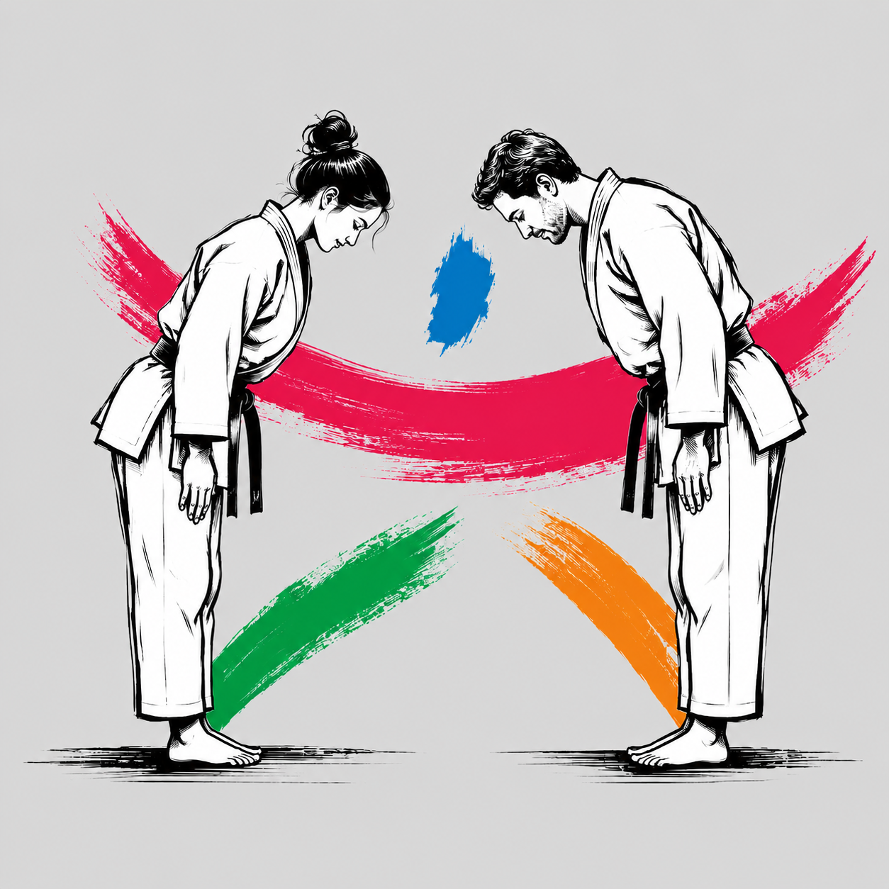 Illustration of two judoka bowing
